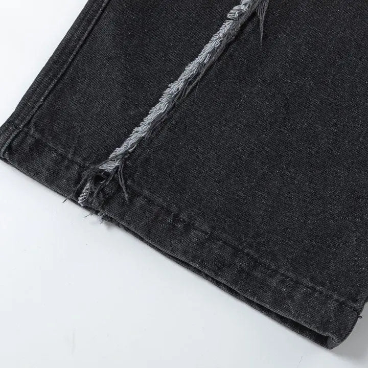 Sneakerhill® Washed Raw Edge Patchwork Jeans - sneakerhillcom