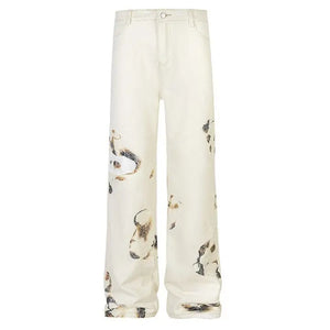 Sneakerhill® White Flame Print Straight Leg Jeans - sneakerhillcom