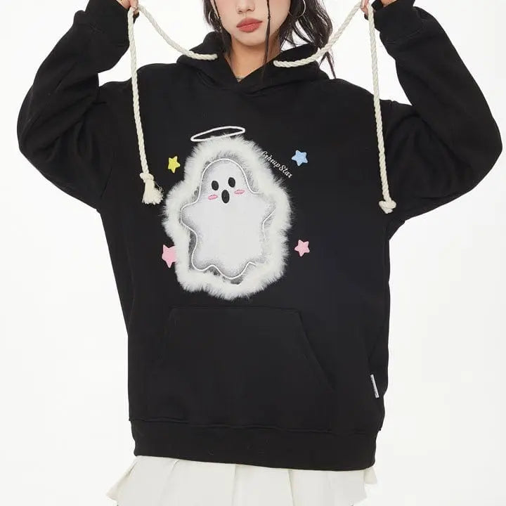 Sneakerhill® Winter Pullover Hoodie Flocked Ghost - sneakerhillcom