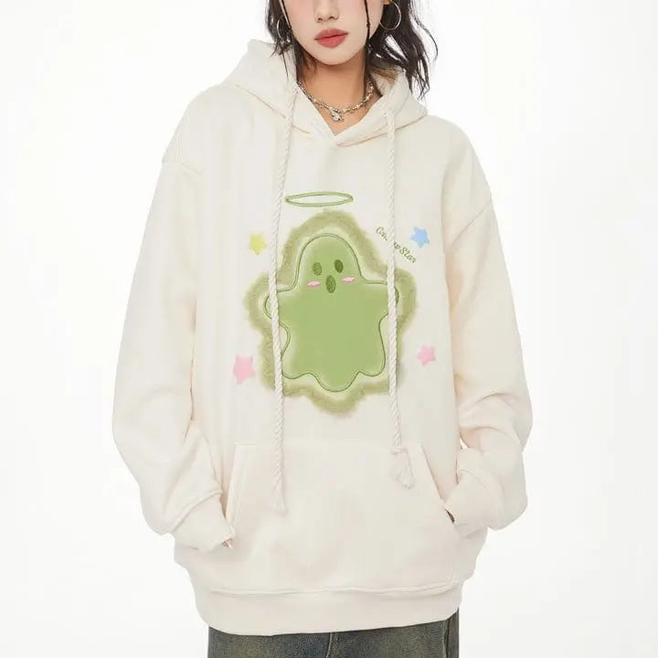 Sneakerhill® Winter Pullover Hoodie Flocked Ghost - sneakerhillcom