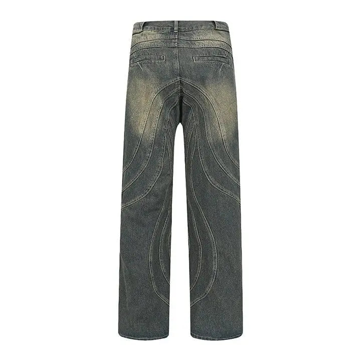 Sneakerhill® Wrinkled Patchwork Straight Leg Jeans - sneakerhillcom