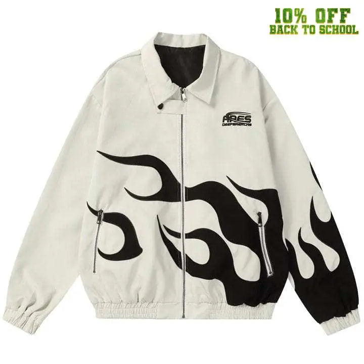 Sneakerhill® Y2K Varsity Jacket Flame Print - sneakerhillcom