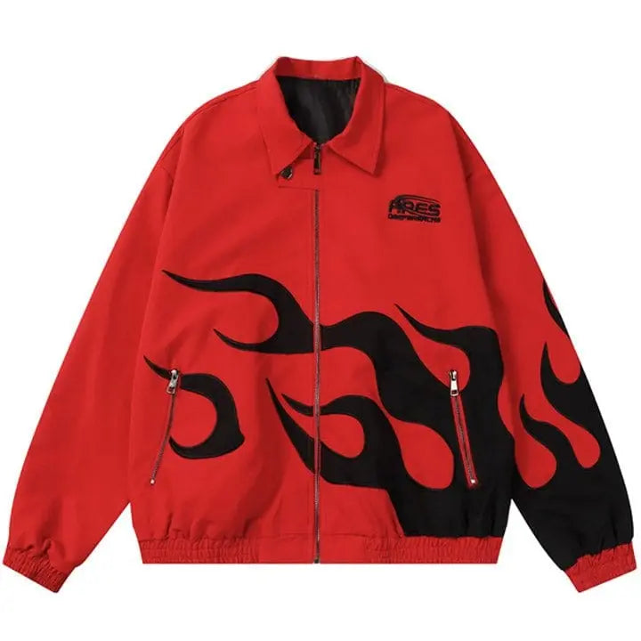 Sneakerhill® Y2K Varsity Jacket Flame Print - sneakerhillcom