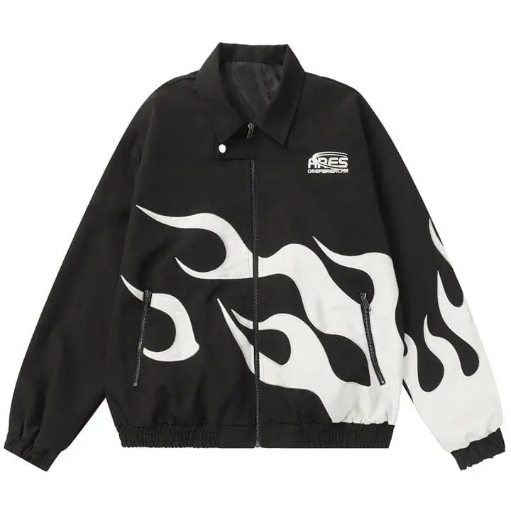 Sneakerhill® Y2K Varsity Jacket Flame Print - sneakerhillcom