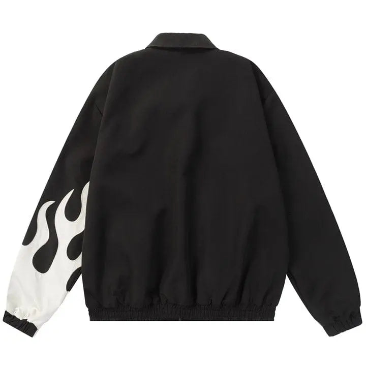 Sneakerhill® Y2K Varsity Jacket Flame Print - sneakerhillcom