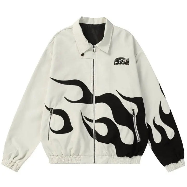 Sneakerhill® Y2K Varsity Jacket Flame Print - sneakerhillcom