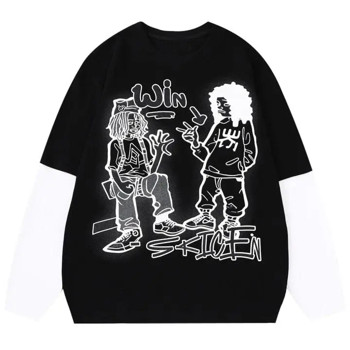 Sneakerhill® Y2K Vibes Sweatshirt Cartoon Patchwork - sneakerhillcom