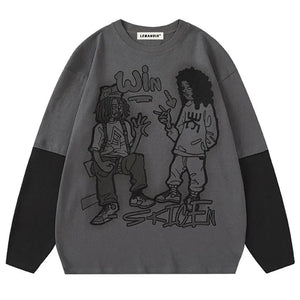 Sneakerhill® Y2K Vibes Sweatshirt Cartoon Patchwork - sneakerhillcom