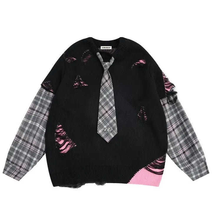 Sneakerhill® Y2k Preppy Style Ripped Sweater - sneakerhillcom