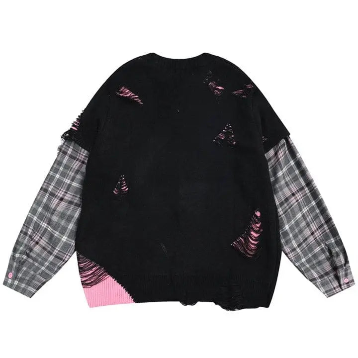 Sneakerhill® Y2k Preppy Style Ripped Sweater - sneakerhillcom