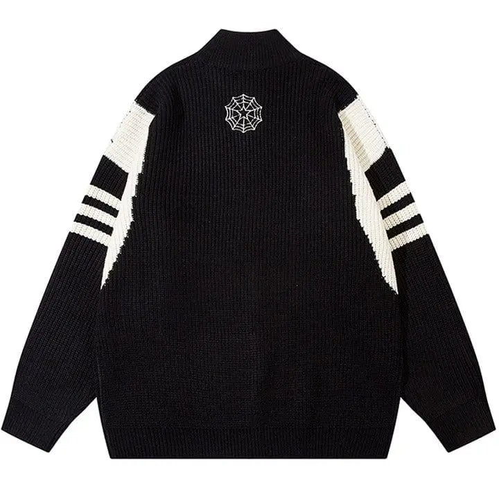 Sneakerhill® Zipper Knit Sweater Spider Web - sneakerhillcom