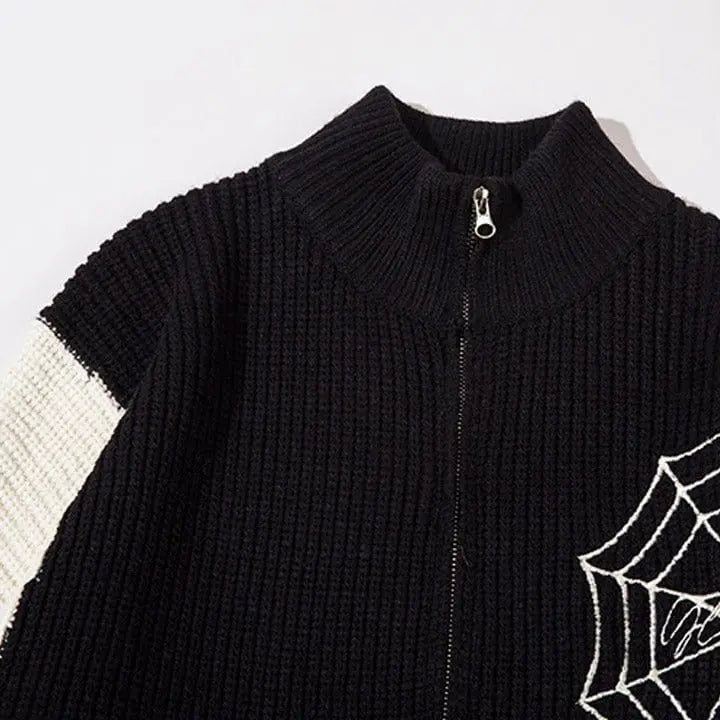 Sneakerhill® Zipper Knit Sweater Spider Web - sneakerhillcom