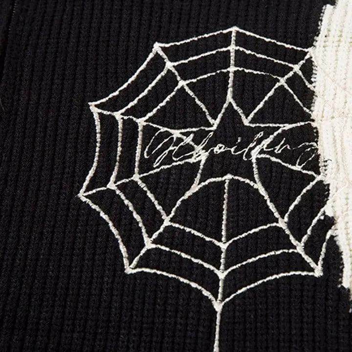 Sneakerhill® Zipper Knit Sweater Spider Web - sneakerhillcom