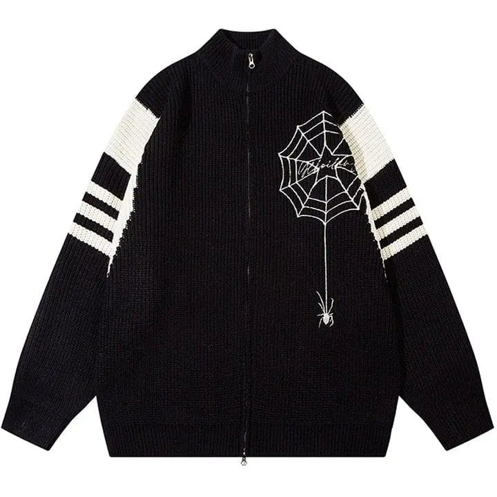 Sneakerhill® Zipper Knit Sweater Spider Web - sneakerhillcom