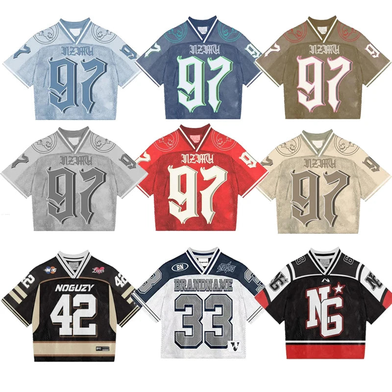 Y2K T Shirt American Fashionable breathable splicing loose football jersey Streetwear eprolo