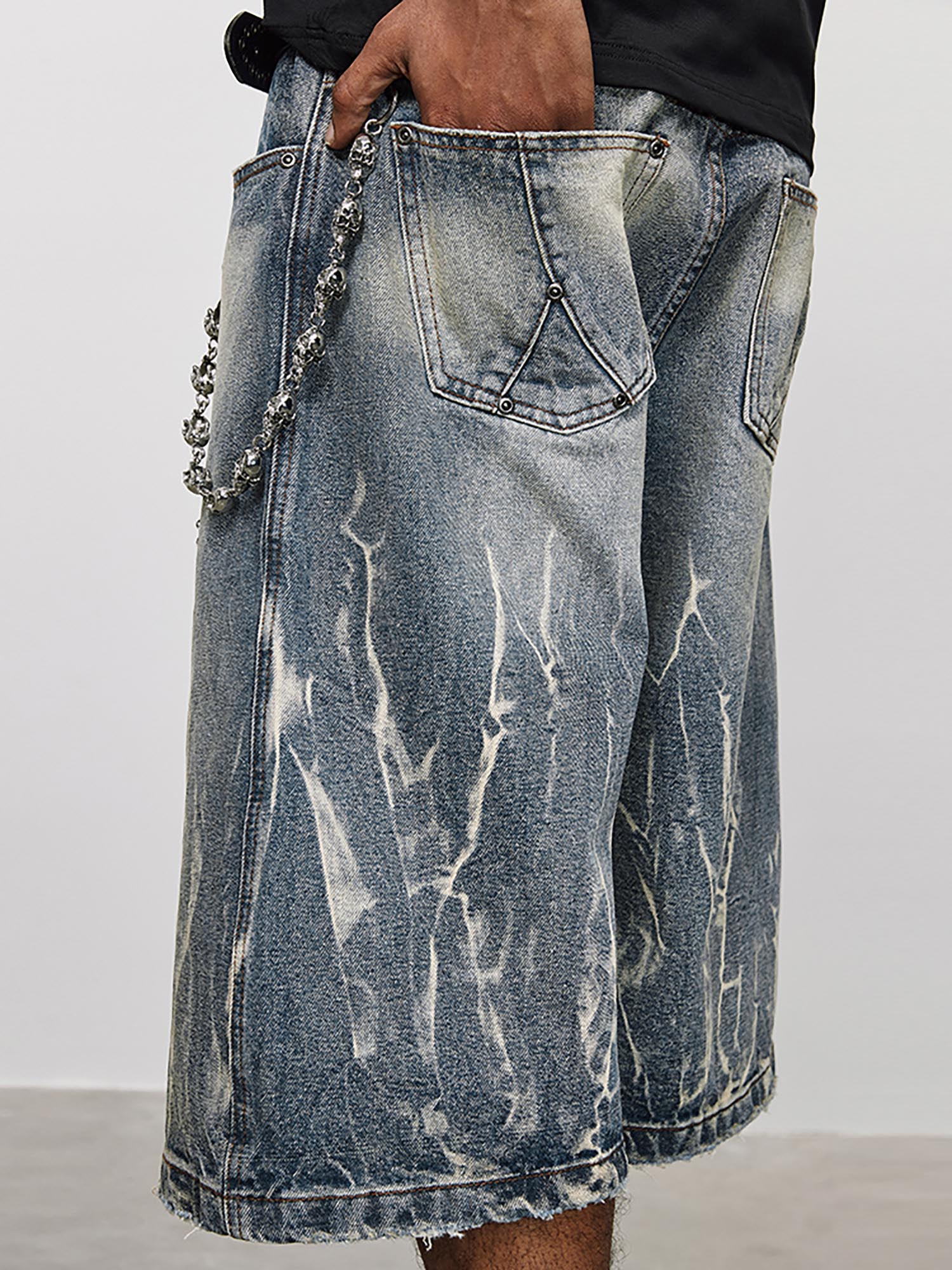 Sneakerhill Lightning Pattern Denim Hip-hop Jorts