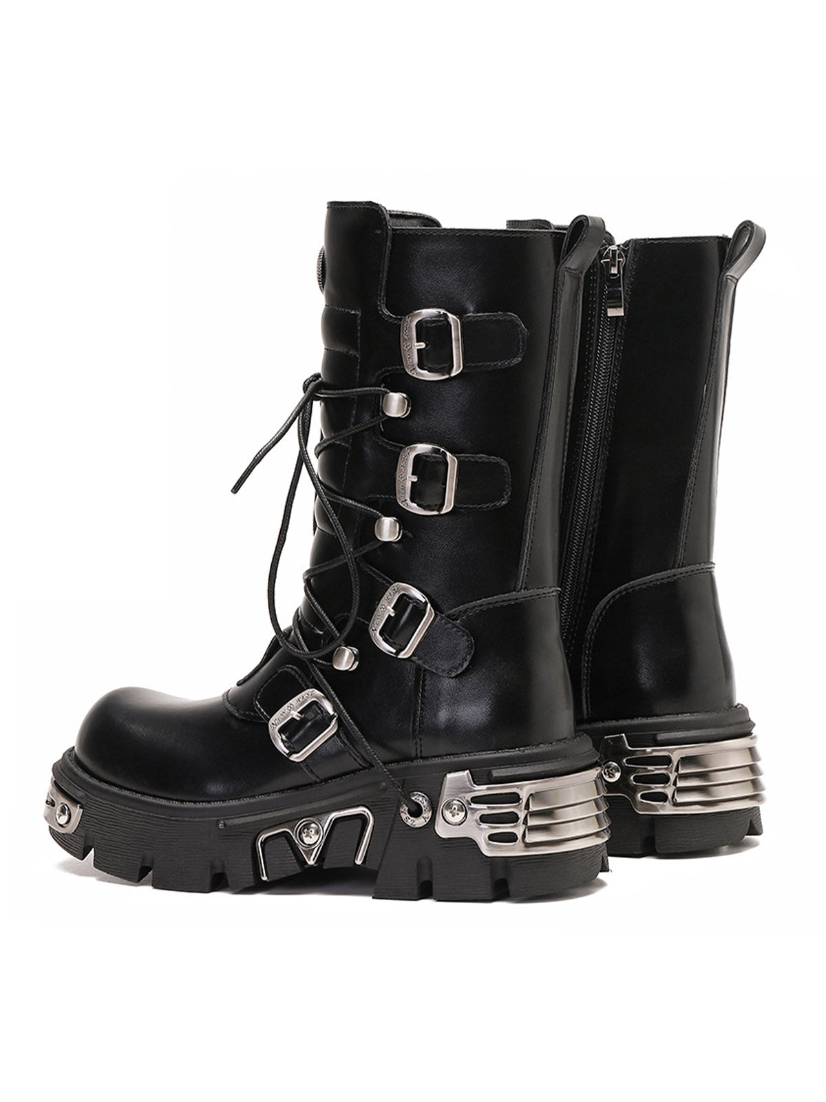 Sneakerhill Metal Punk Style Workwear Platform Boots - 2199