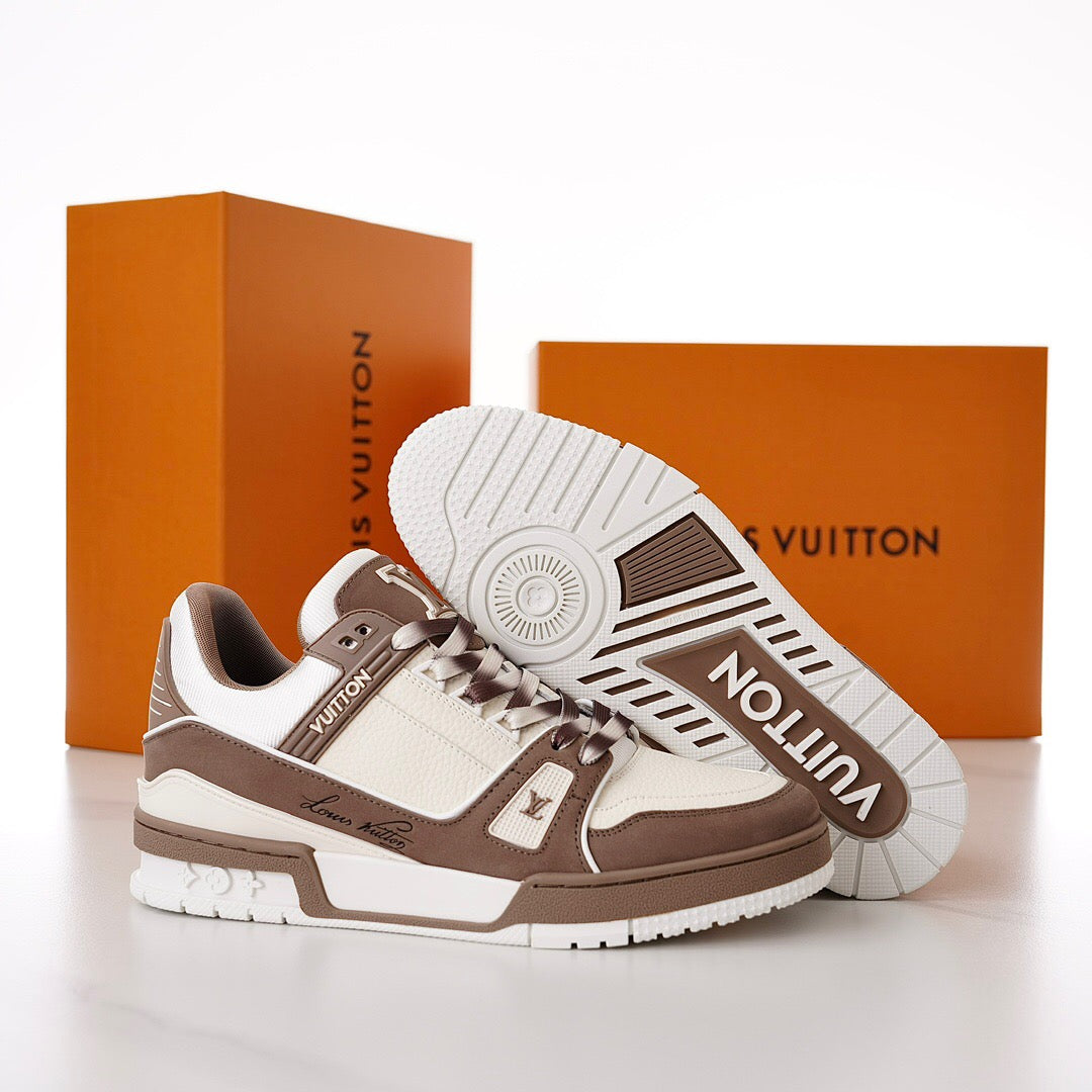 LUV Brown and White Trainer Sneakers-087 - sneakerhillcom