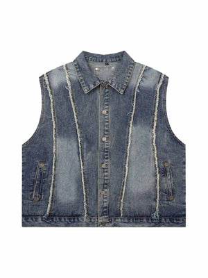 Sneakerhill Raw Edge split Washed Denim Vest