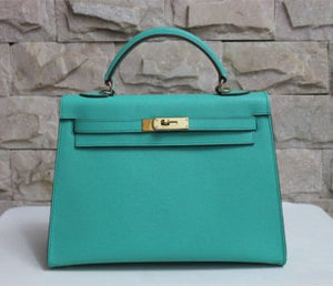 HMS Kelly 32cm Epsom Leather Handbag Lake Green Gold Kilta bags