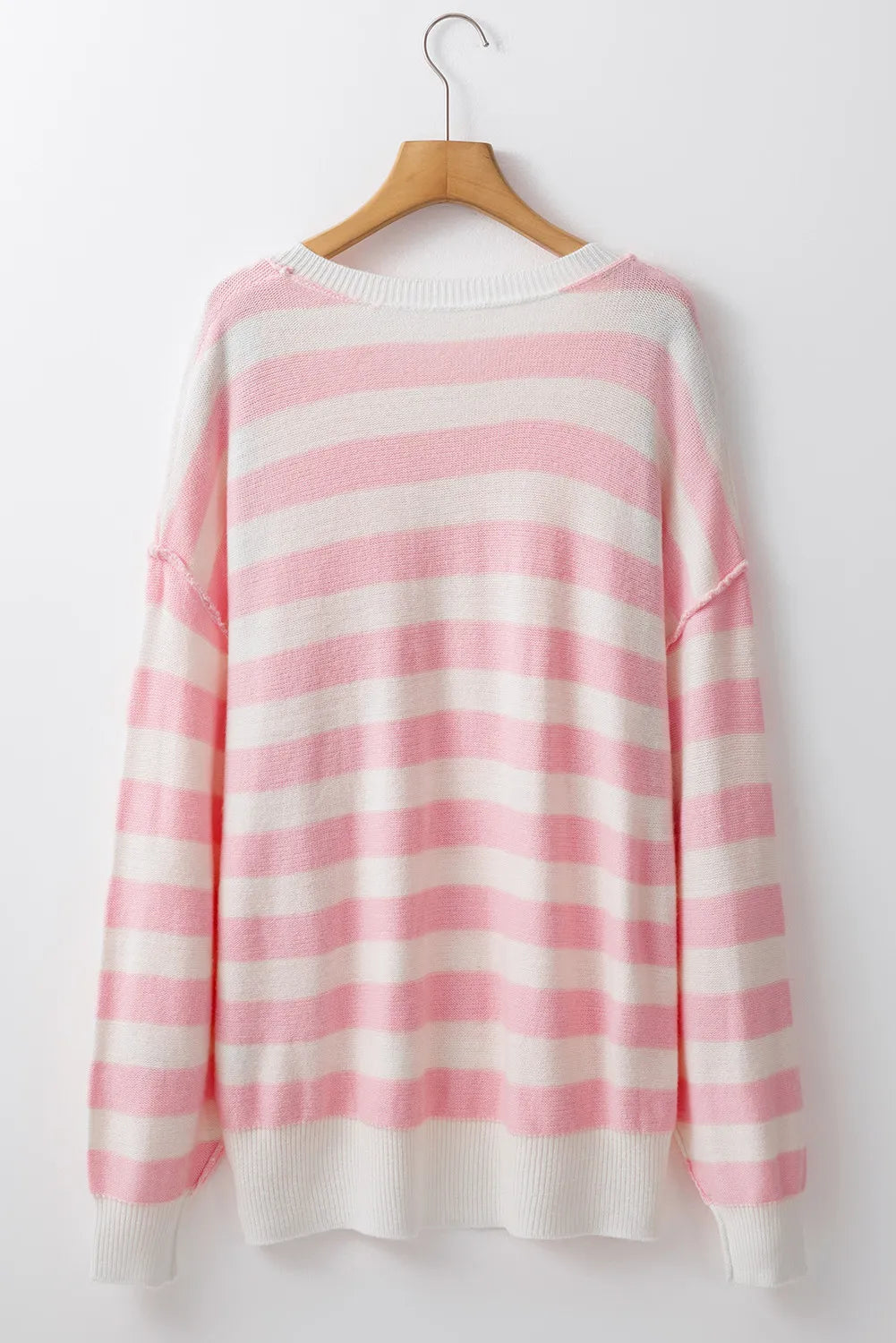 Exposed Seam Striped Round Neck Long Sleeve Sweater Trendsi