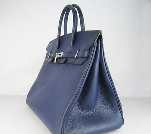 Hermes Birkin 35cm Togo Leather Handbags 6099 Dark Blue Silver - sneakerlandnet