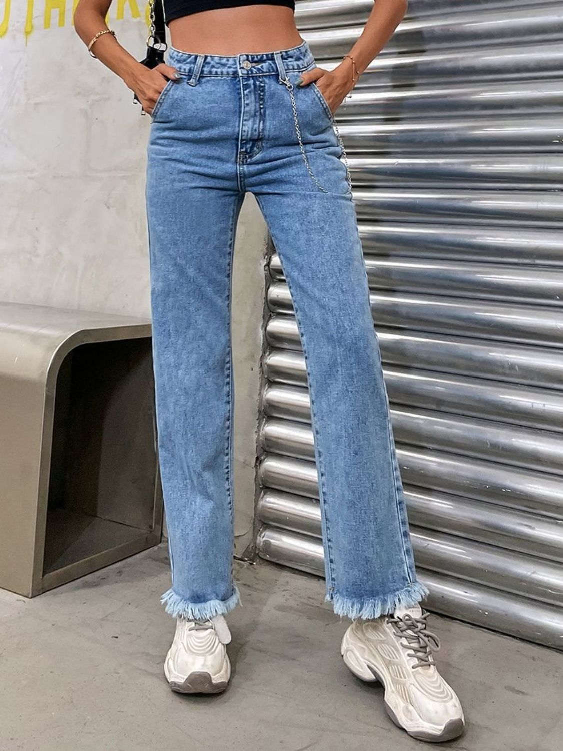 Raw Hem Jeans with Pockets Trendsi