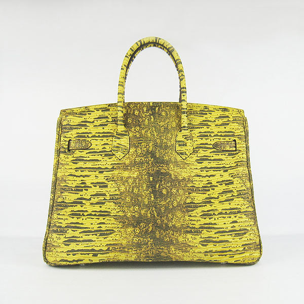 Birkin 35cm Lizard Pattern Handbag 6089 Yellow/Silver Kilta bags