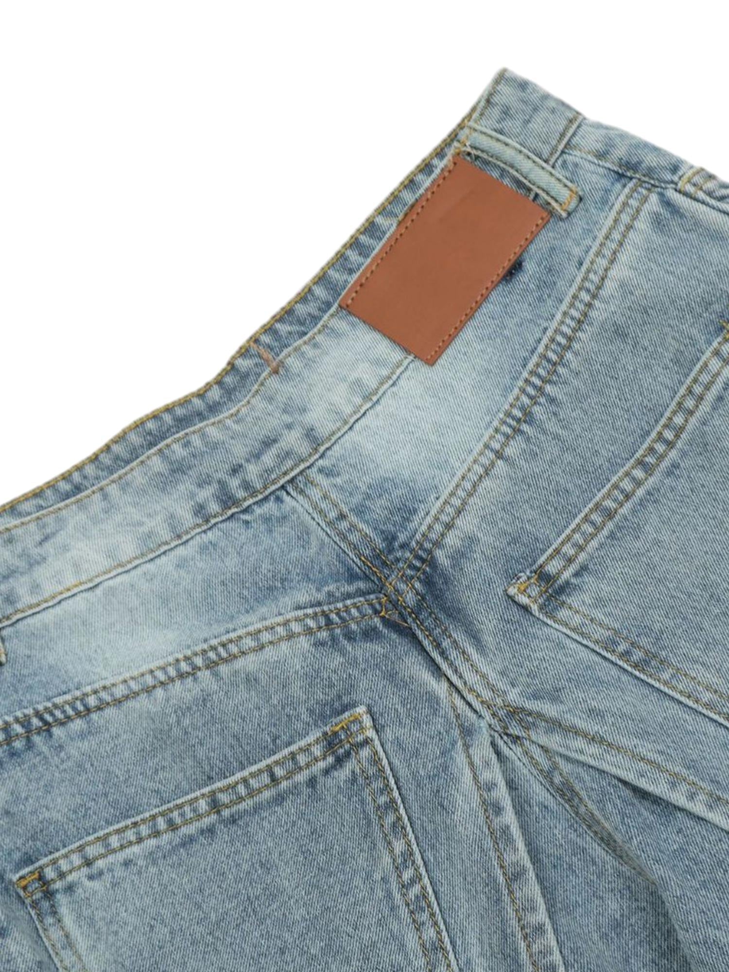 Sneakerhill Reverse Design Patchwork Washed Jeans - 2189 - sneakerhillcom