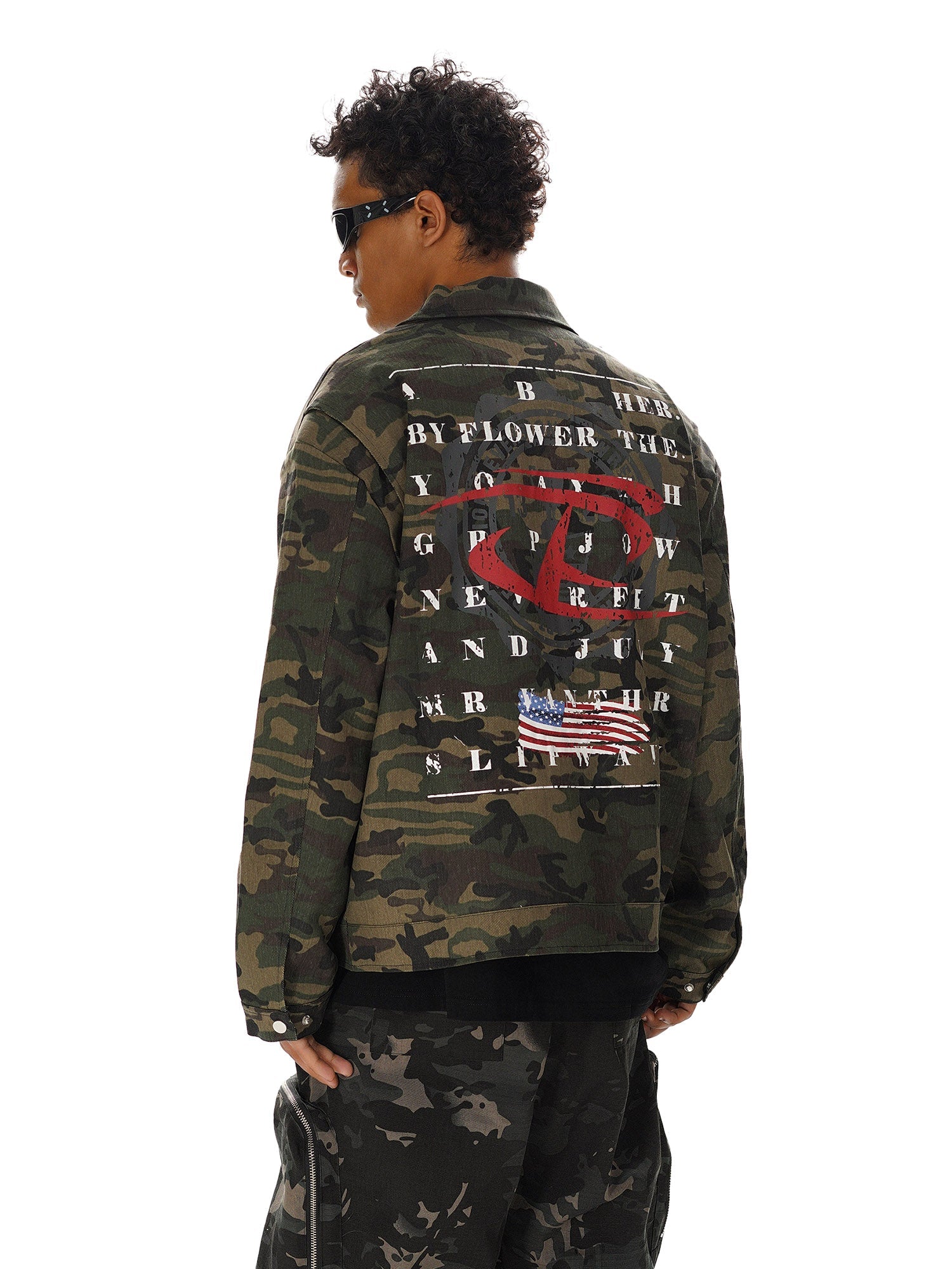 Sneakerhill Hip-hop Shoulder Pad Camouflage Washed Jacket - sneakerhillcom