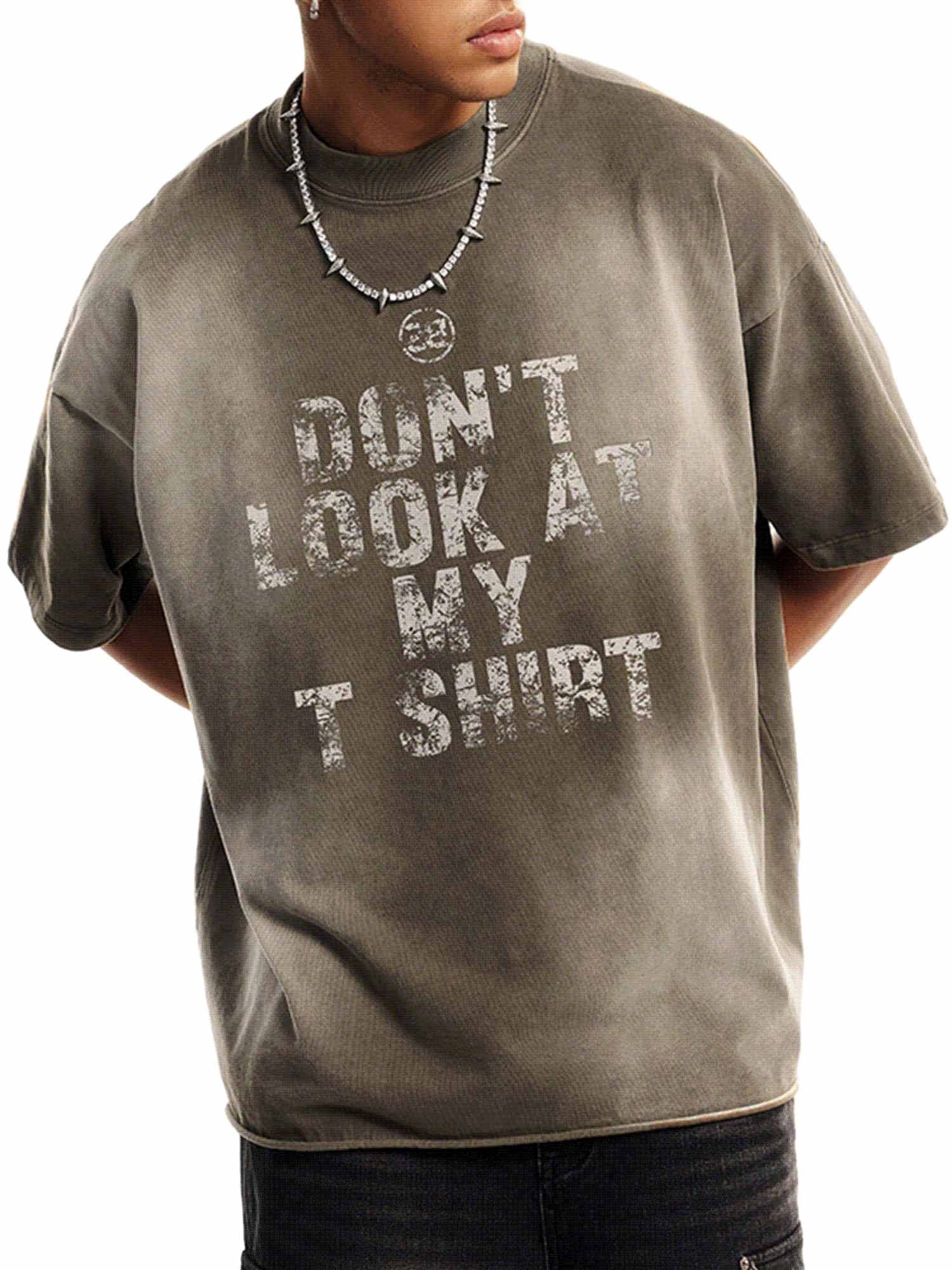 Sneakerhill Retro Washed Distressed Print Street Rap T-Shirt - 2156 SP2407042SHL