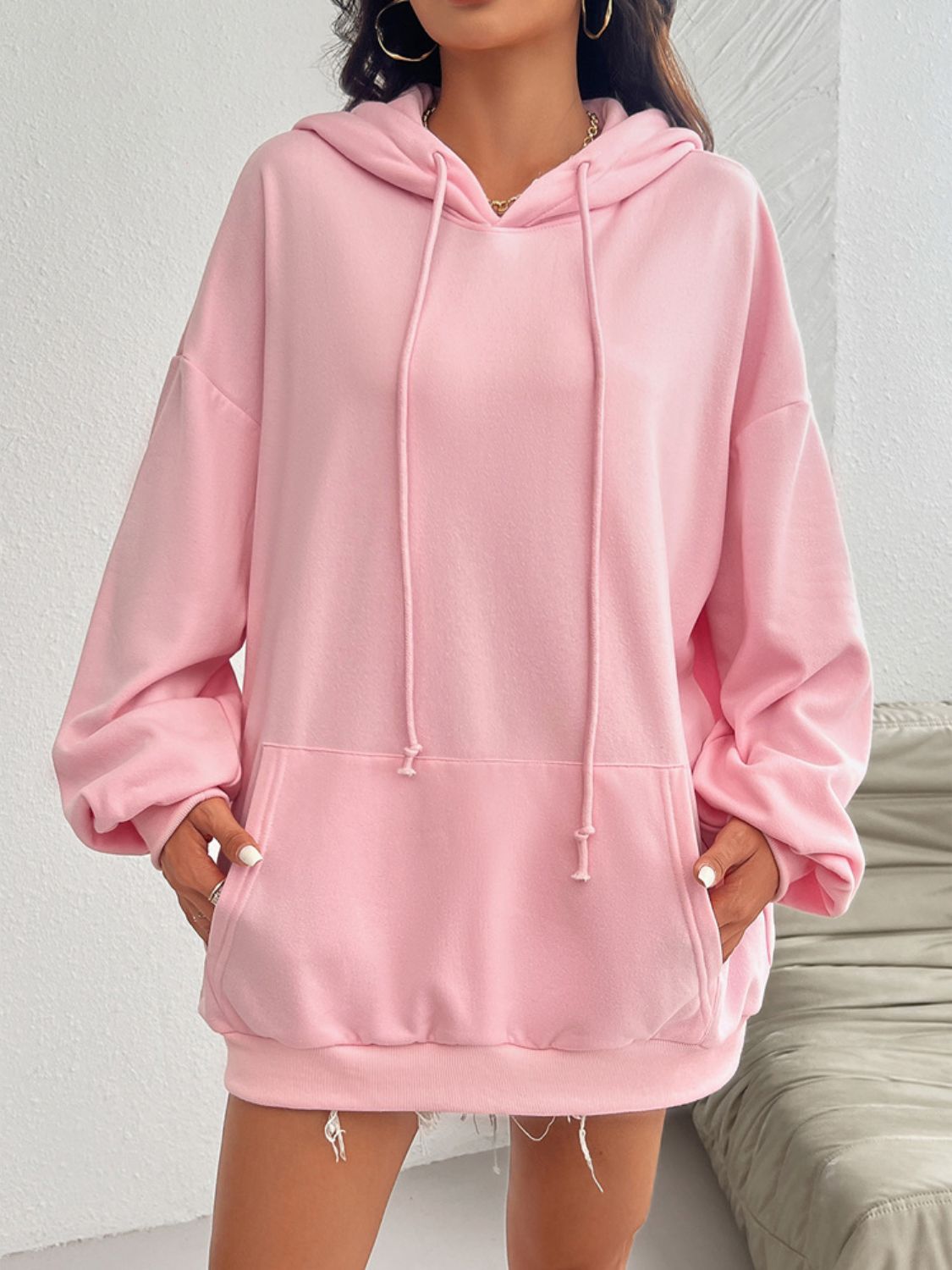 Devine Drawstring Long Sleeve Hoodie Trendsi