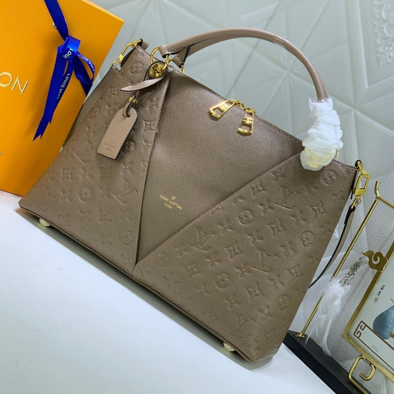 Sneakerhill - Taupe Monogram Leather Handbag - sneakerhillcom