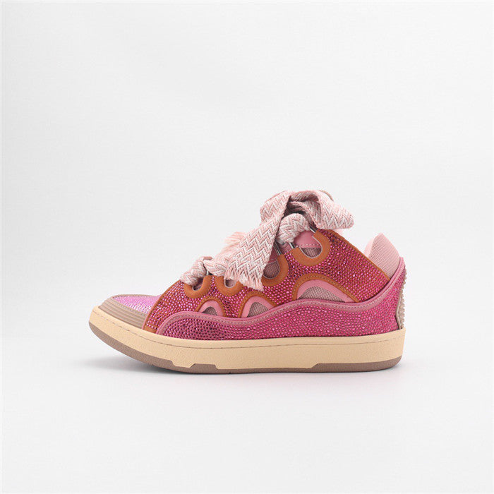 Premium Women New Leather Curb Sneakers Pink - sneakerhillcom