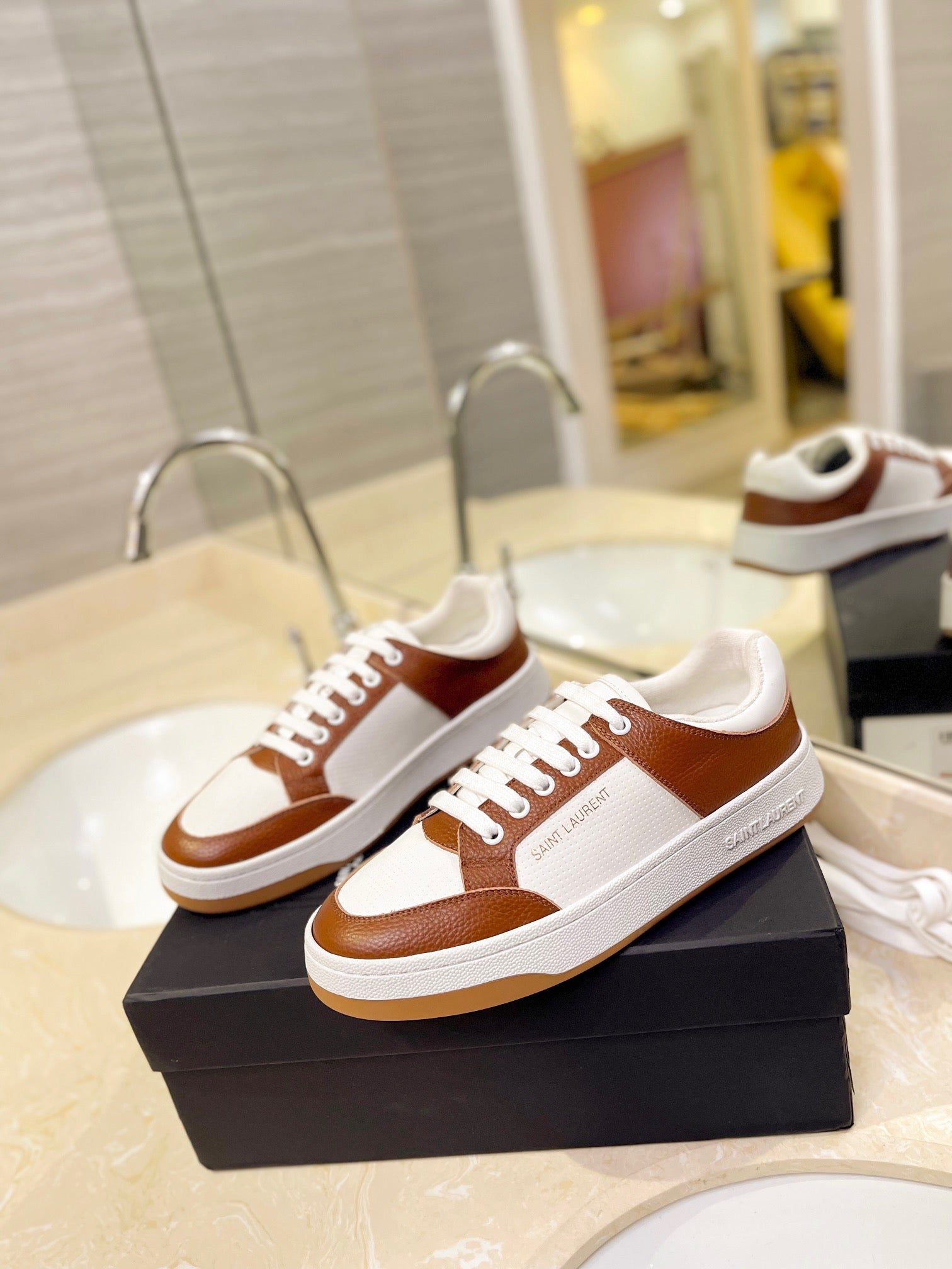 VSL Brown and White Leather Sneakers-166 - sneakerhillcom