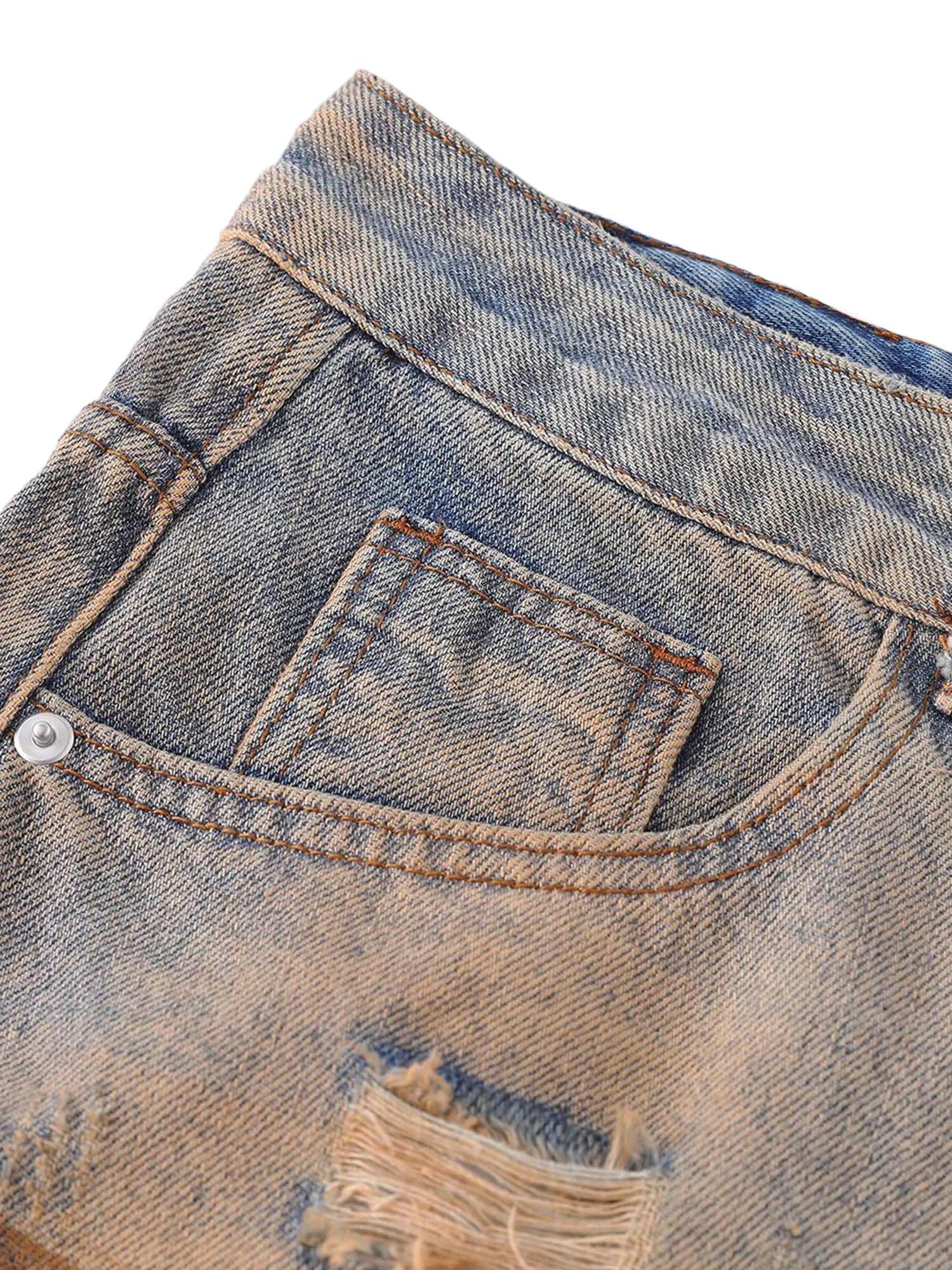 Sneakerhill Retro Ripped Washed Patina Street Hip-Hop Jeans - sneakerhillcom