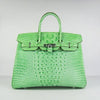 Birkin 35cm Crocodile Head Veins Handbags Green Silver Kilta bags