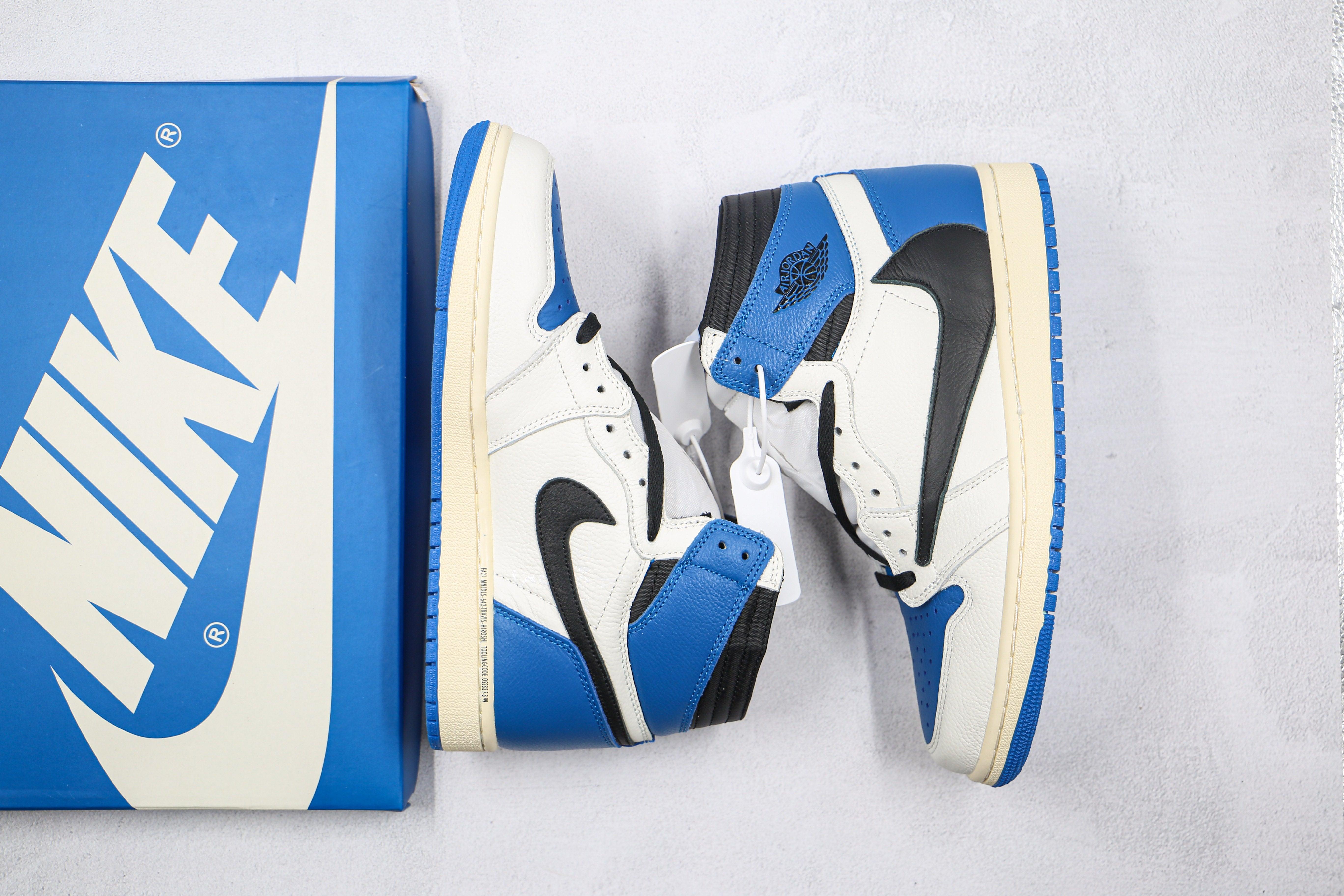 Custom Blue T-Scott x Fragment x Air Jordan 1 High Q ( Customs And Box ), Jordan 1 Sneakers Active sneakeronline