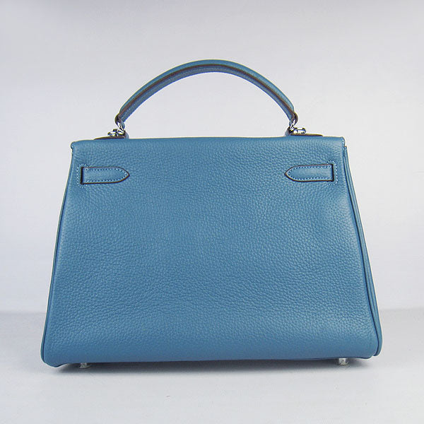 HMS Kelly 32cm Togo Leather Handbag Blue/Silver Kilta bags