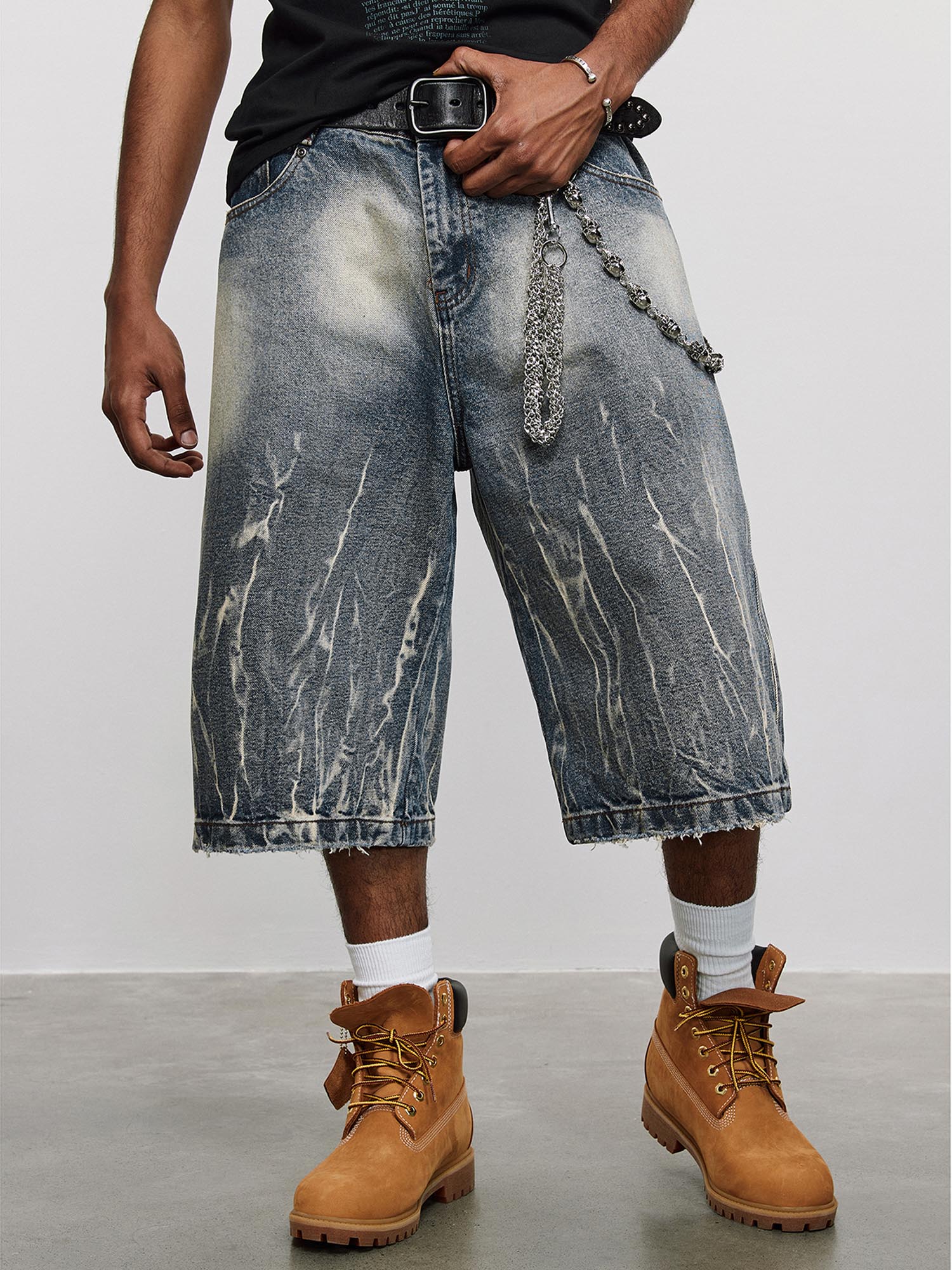 Sneakerhill Lightning Pattern Denim Hip-hop Jorts