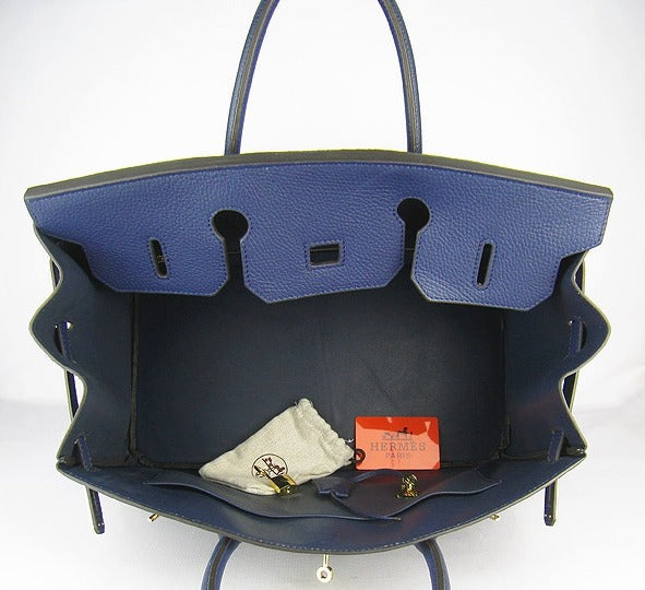 Hermes Birkin 35cm Togo Leather Handbags 6099 Dark Blue Golden - sneakerlandnet