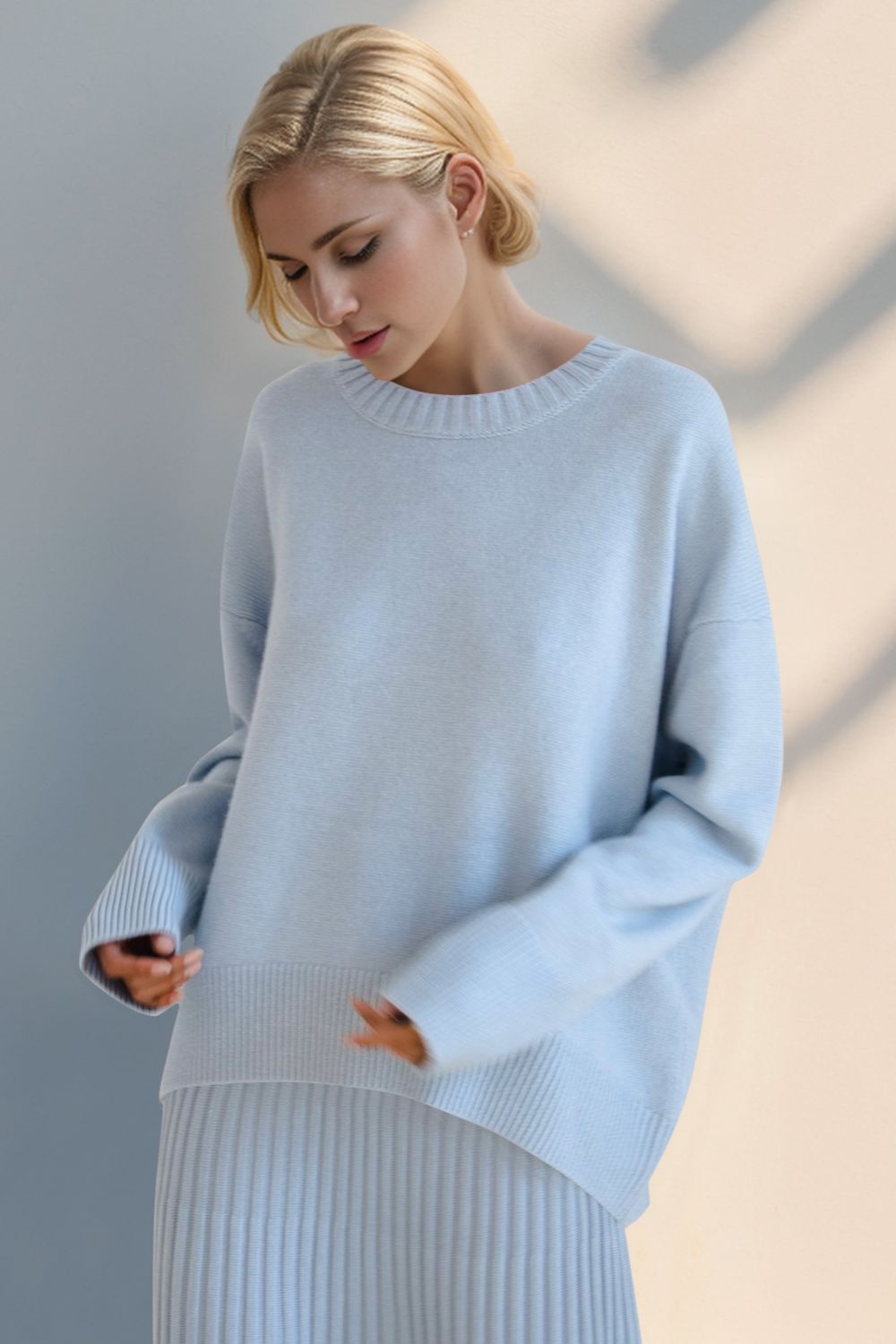 Basic Bae Round Neck Dropped Shoulder Sweater Trendsi