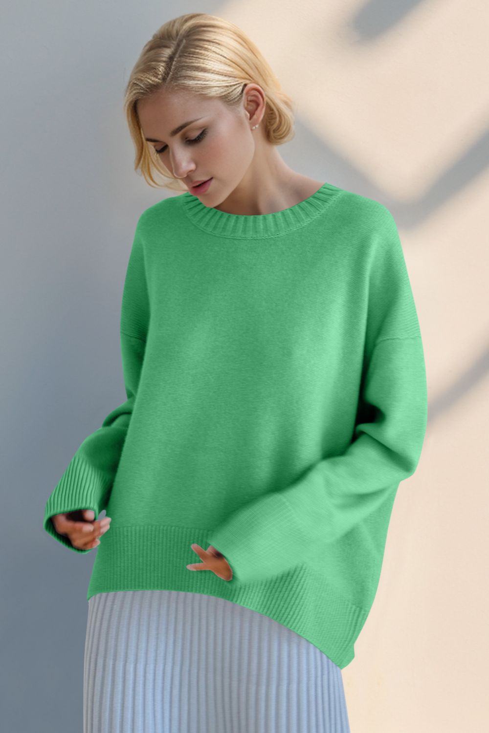 Basic Bae Round Neck Dropped Shoulder Sweater Trendsi