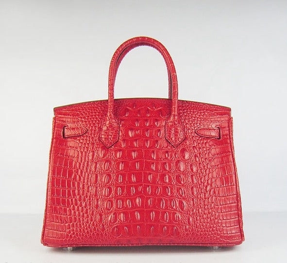 Birkin 30cm Crocodile Head Vein Handbags Red Silver - sneakerlandnet