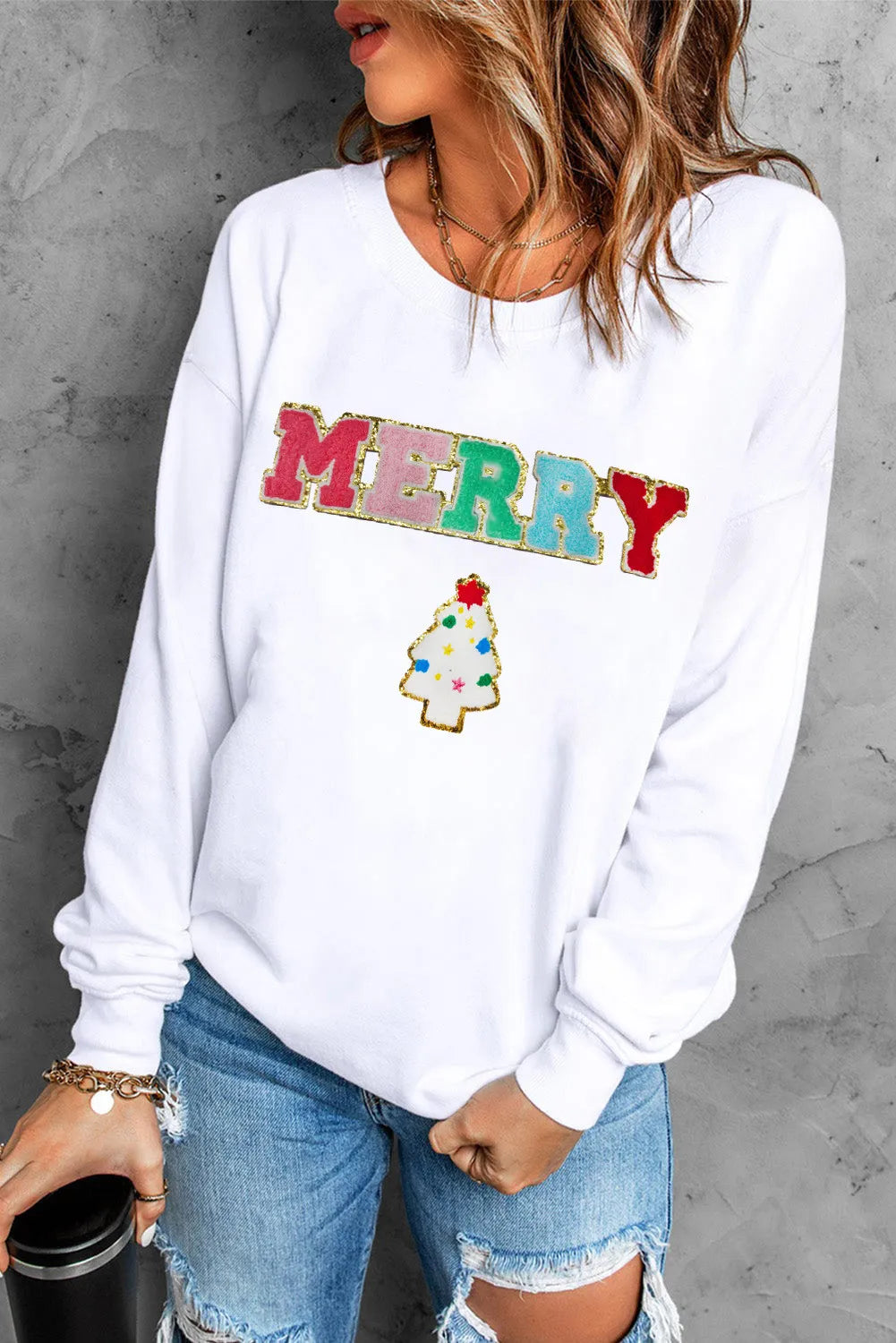 MERRY Round Neck Long Sleeve Sweatshirt Trendsi