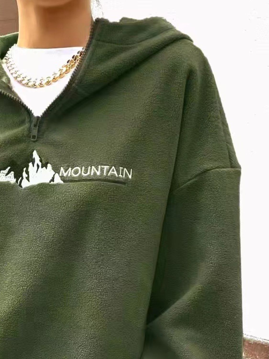 Mountain Quarter Zip Long Sleeve Hoodie Trendsi