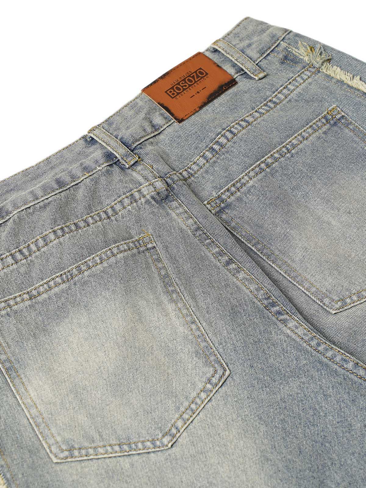 Sneakerhill Washed Distressed Raw Edge Baggy Jeans - sneakerhillcom