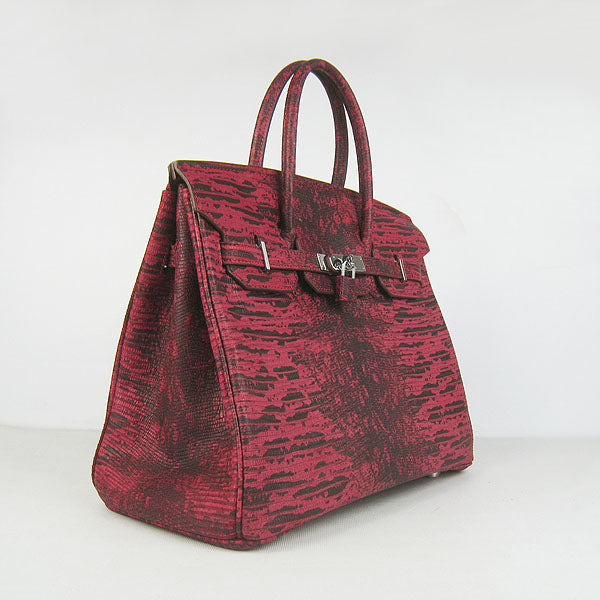 Birkin 35CM Lizard Pattern handbag 6089 Red/silver Kilta bags