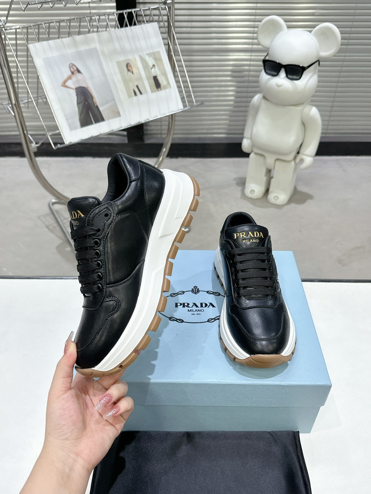 PRD Triangle Logo Leather Black Sneakers -047 - sneakerhillcom