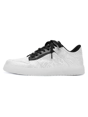 Sneakerhill White Silk Embroidered Hip-Hop Sneakers - sneakerhillcom